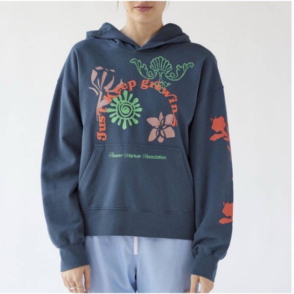 Urban Outfitters Just Keep Growing Hoodie Sweatshirt Blue - Picture 1 of 9